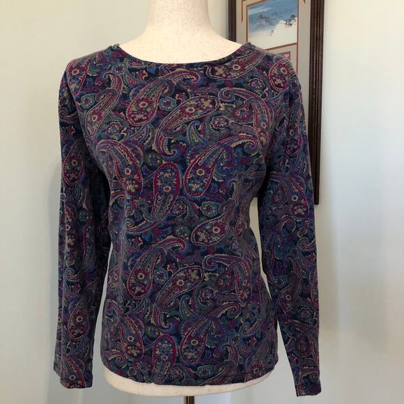 Lauren Ralph Lauren VTG 90s Paisley Knit Top 2X Cotton Crewneck Retro Boho - Picture 2 of 9